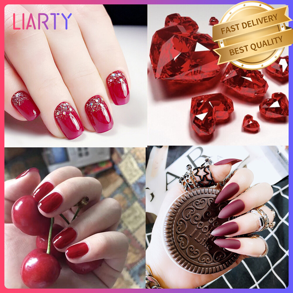 LIARTY Móng Tay Giả Phủ Toàn Bộ Móng Tay Giả Màu Đỏ Gradient Móng Tay Ngắn Kiểu Pháp 24 Chiếc