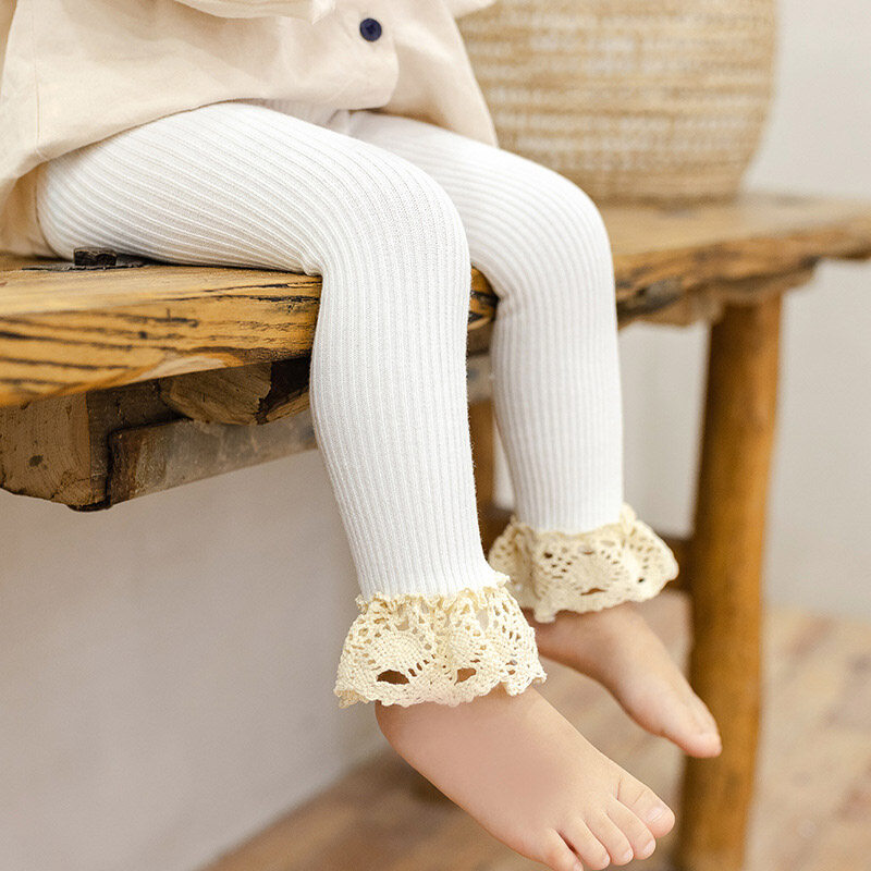 DENOSWIM Autumn Winter Kids Girls Knitted Leggings Children Lace Bowknot