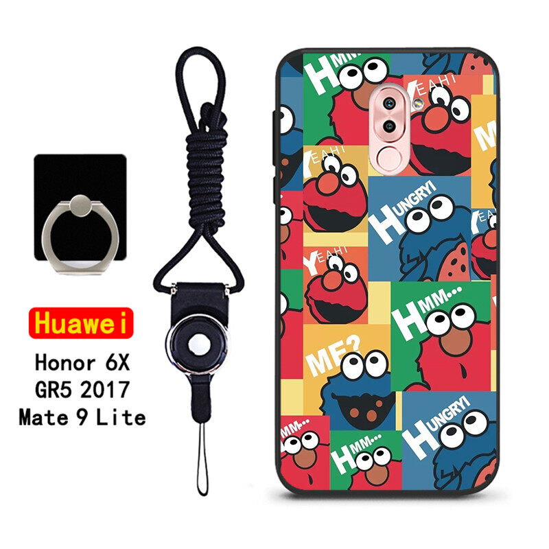 Ốp mỏng cho Huawei Gr5 2017 / Mate 9 Lite / Honor 6x dây đeo miễn phí + nhẫn đeo ngón tay silicon mềm gấu vỏ ốp lưng hoạt hình TPU Ốp lưng cao su khâu sơn đầy đủ