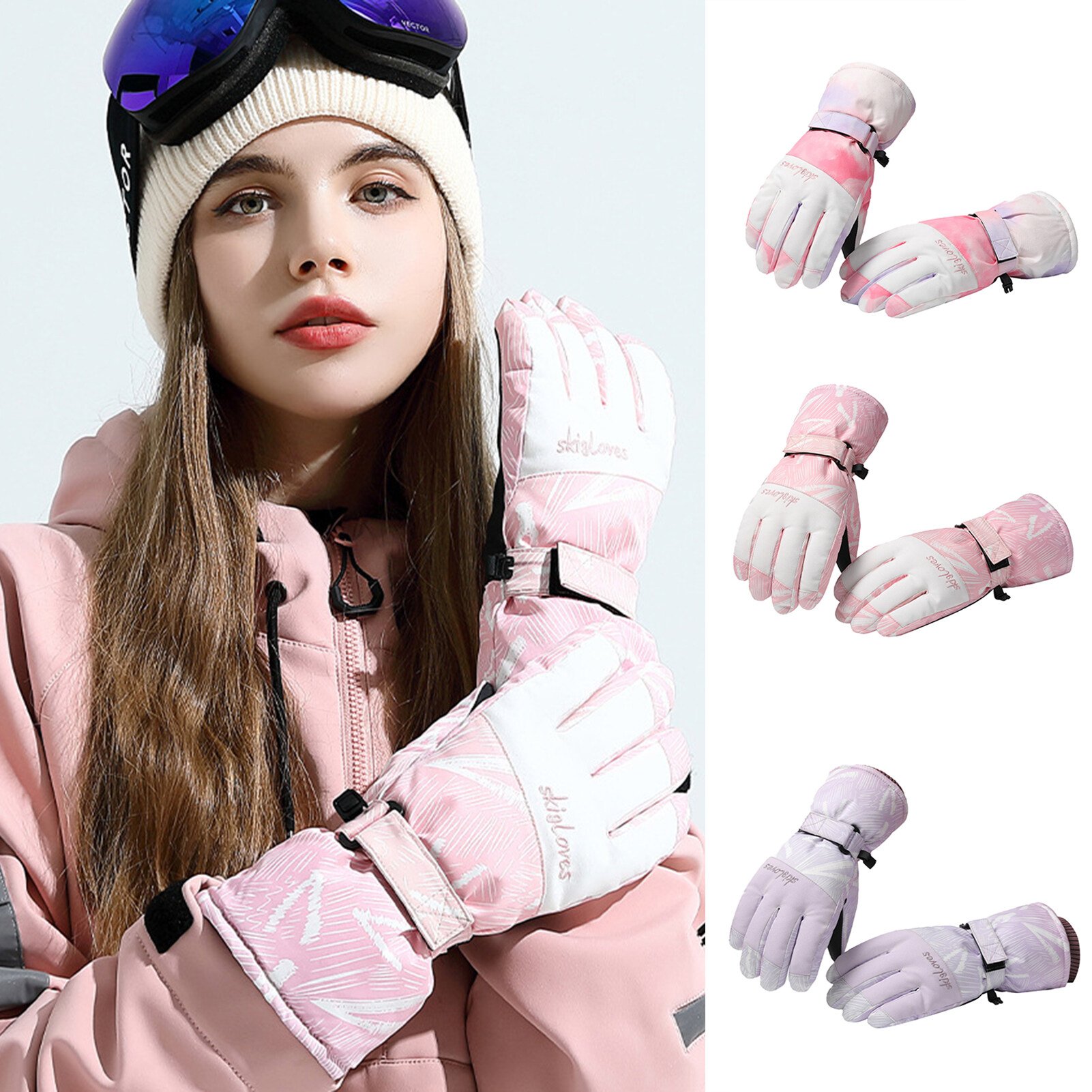 Ralapu 1 Pair Ski Gloves Fleece Thickened Touch Screen Waterproof