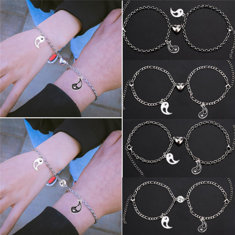 2 cái/bộ trái tim thu hút Vòng đeo tay cho các cặp vợ chồng tin đồn Dây chuyền vòng đeo tay cho phụ nữ và nam giới tình yêu Cặp Vòng Tay đồ trang sức dây đeo tay có thể điều chỉnh độ dài