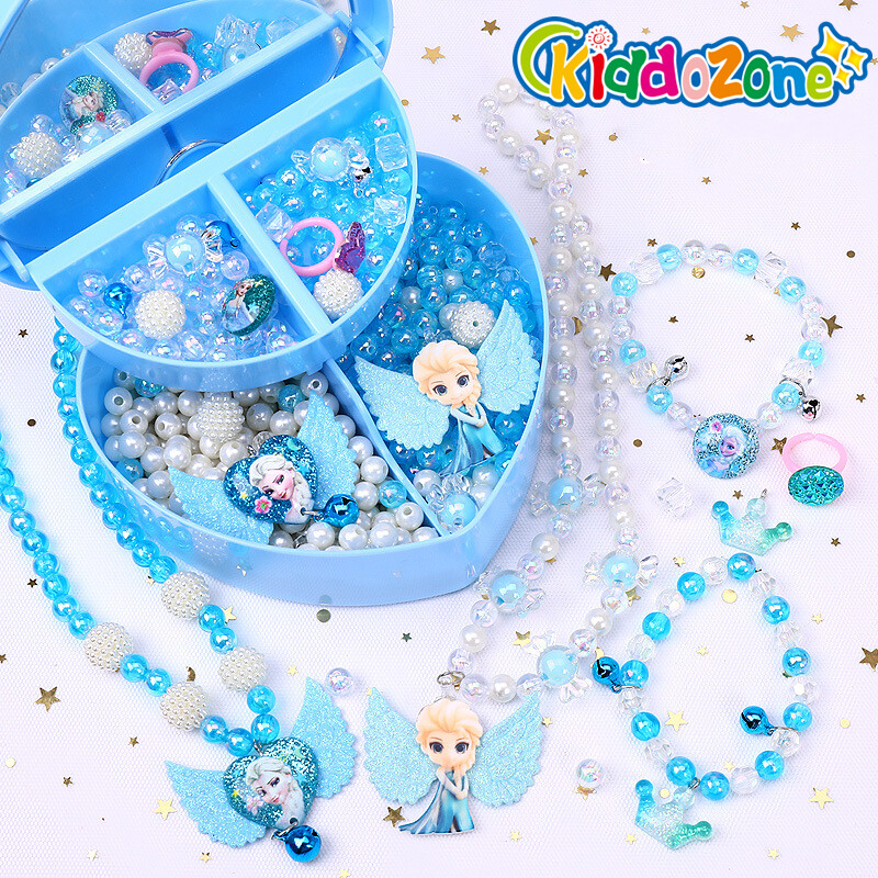 KiddoZone Bộ đồ chơi tự làm trang sức dành cho bé gái, bộ làm vòng cổ và vòng tay thủ công, đồ chơi thủ công DIY cho trẻ em với hạt cườm và dây