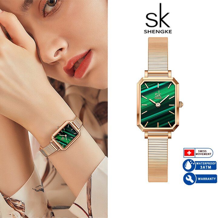 Shengke đồng hồ nữ cổ điển thời trang dây thép không gỉ mặt vuông chống nước watch-k0177