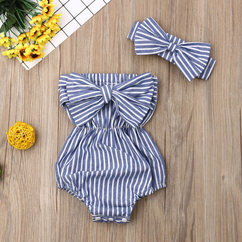 Bộ đồ liền thân sọc cho bé gái sơ sinh