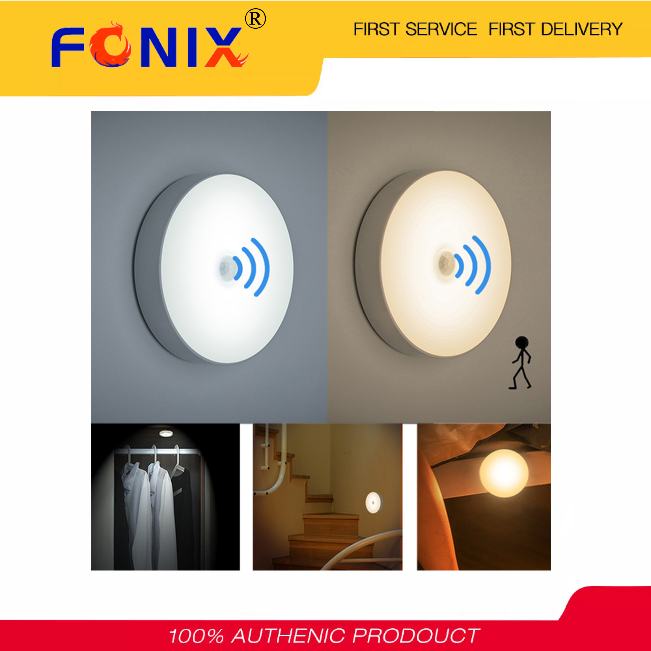 [Hàng Sẵn Có] FONIX Đèn Cảm Biến Chuyển Động, 6 Đèn Led Cảm Biến Chuyển Động PIR Đèn Ban Đêm Tự Động On/Off Cho Phòng Ngủ Cầu Thang Tủ Tủ Quần Áo USB Không Dây Có Thể Sạc Lại Đèn Tường