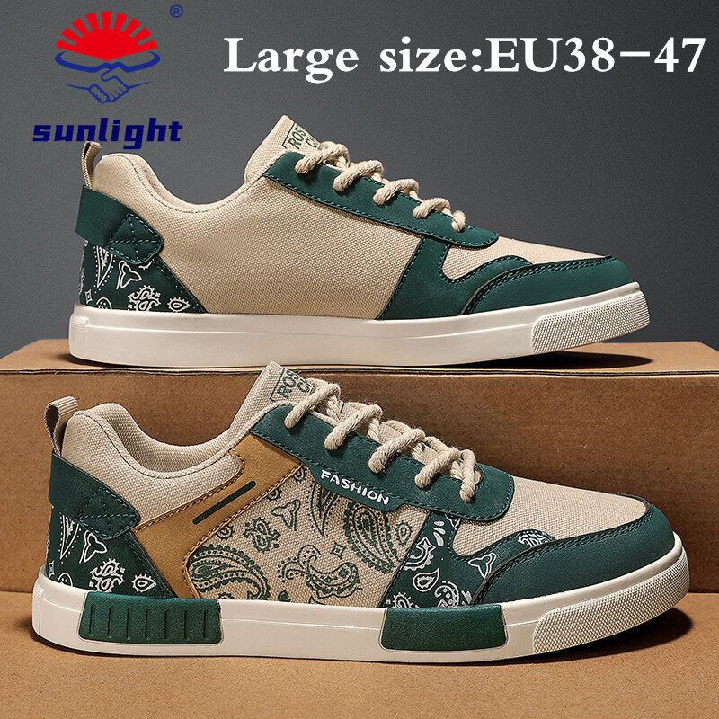 Sunlight Large Size 45 46 47 Youth Student Sports Trendy Shoes Non-slip Wear-resistant Casual Board Shoes, Korean Fashion Versatile Summer Breathable Canvas Shoes, Comfortable Soft Bottom Fashion Men's Shoes
