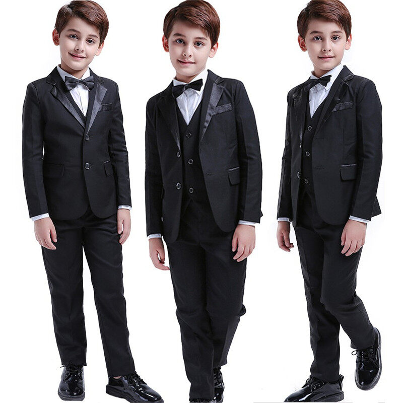 Toddler Boys Suit Formal Attire Set Kids Tuxedo Wedding Party Suits Black Jacket Waistcoat Tie Pants Gentleman Outfits ราคา 149 บาท*ส่งฟรี