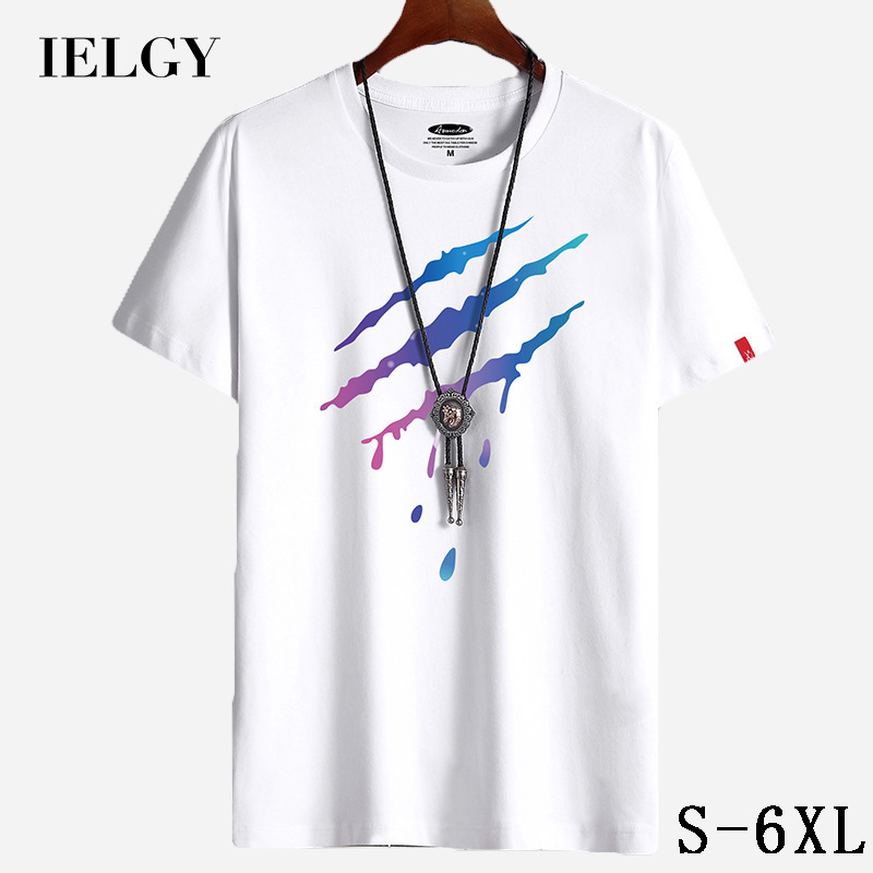 IELGY 【S-6XL】 Men's short-sleeved t-shirt summer new cotton t-shirt round neck trend half-sleeved student loose bottoming shirt large size