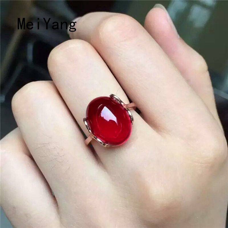 Meiyang nhẫn ngọc bích tự nhiên cổ điển thời trang cho nữ nhẫn chalcedony mã não đỏ mạ bạc đồng nhẫn hở ngọc bích đỏ khí chất