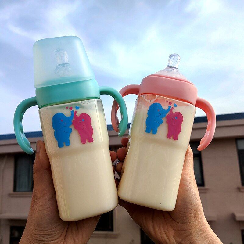 Bình sữa cỡ rộng cho trẻ sơ sinh chống rơi hai tay cầm tiện dụng ppsu 300ml có tay cầm ống hút bình sữa cho trẻ sơ sinh