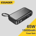 Essager 15000mAh 65W Powerbank với cáp pd3.0 PPS QC 4.0 sạc nhanh hỗ trợ Samsung 45W IP 29W sạc nhanh Powerbank Bộ sạc pin di động