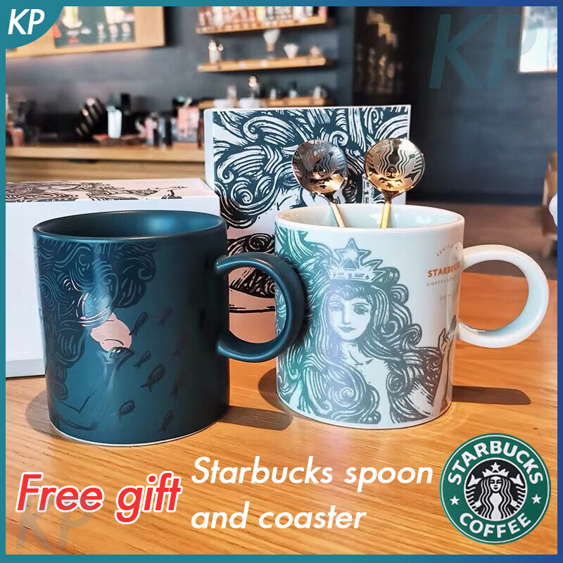 Cốc Starbuck Cốc Gốm (Quà Tặng Miễn Phí Thìa Và Cốc Lót Ly Starbuck) Cốc Cà Phê Nữ Thần Đại Dương Nàng Tiên Cá 355Ml Cốc Gốm Đôi, Phiên Bản Giới Hạn