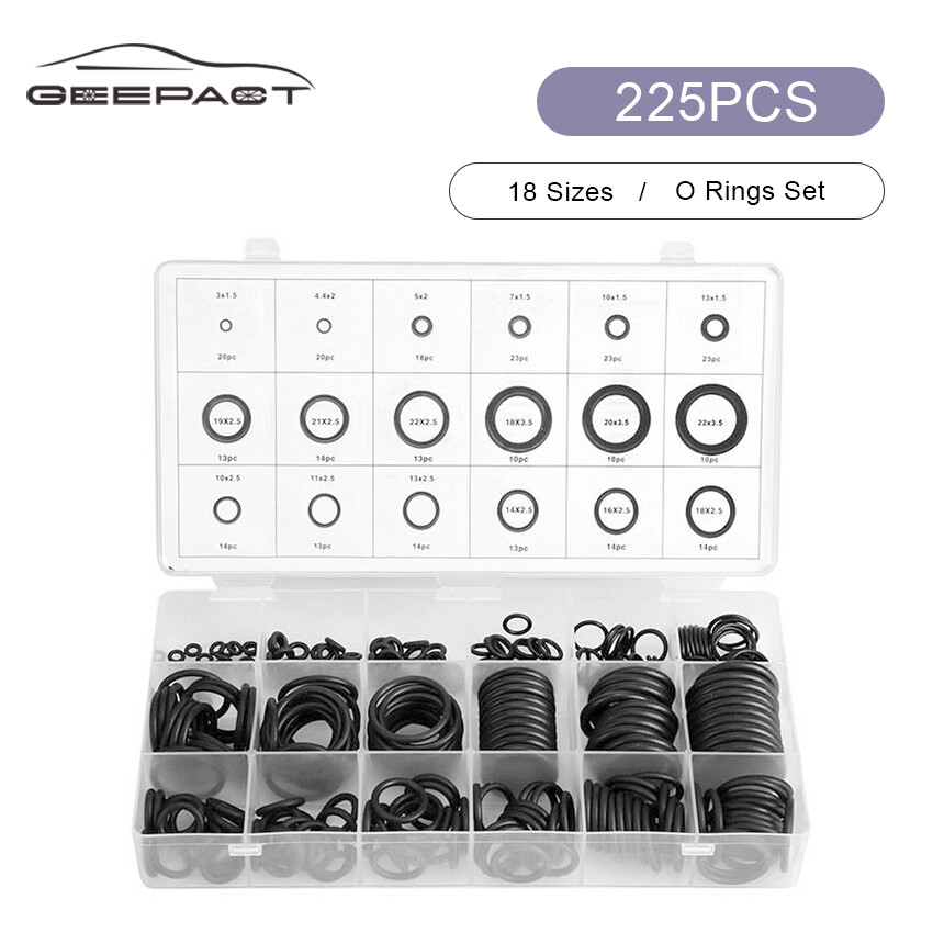 (Có hộp) Set bộ đệm kín hệ thống ống nước thủy lực Geepact thay thế đệm cao su NBR chữ O bịt kín ổ cắm 18 kích cỡ màu đen có sẵn-INTL