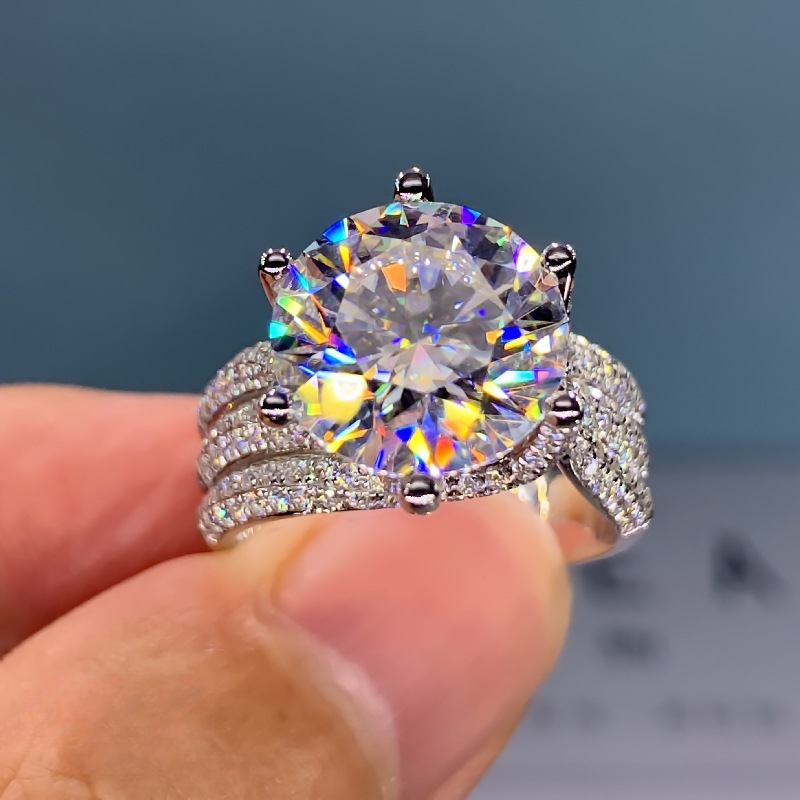 Bestone moissanite 925 mạ bạc 925 vàng trắng 3 Carat nhẫn sang trọng