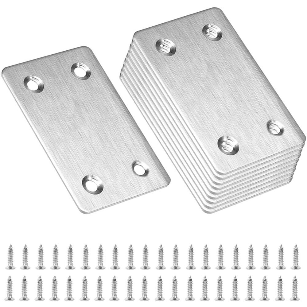 10 Pcs 60 X 38mm Mending Plates Stainless Steel Straight Support Shelf Flat Bracket Mending Plates Furniture Repair Plate Fixing