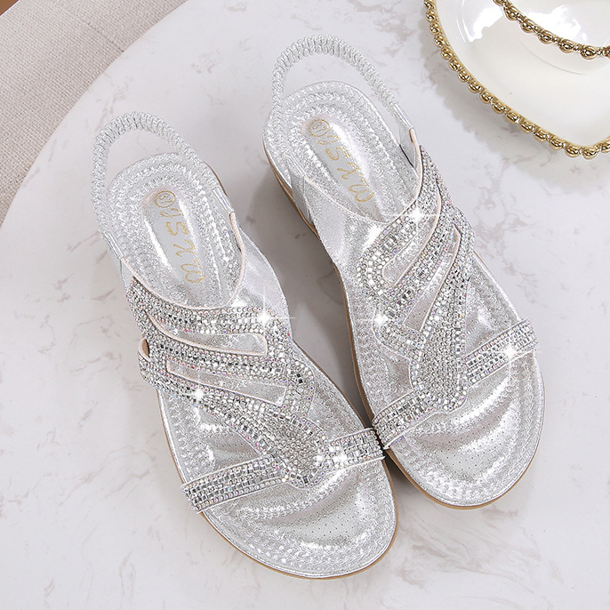 Xăng Đan Lấp Lánh Cho Nữ Xăng Đan Pha Lê Bohemia Giày Nữ Mở Dép Mùa Hè Dép Đi Biển T-strap Flat Flip Flop Flipper