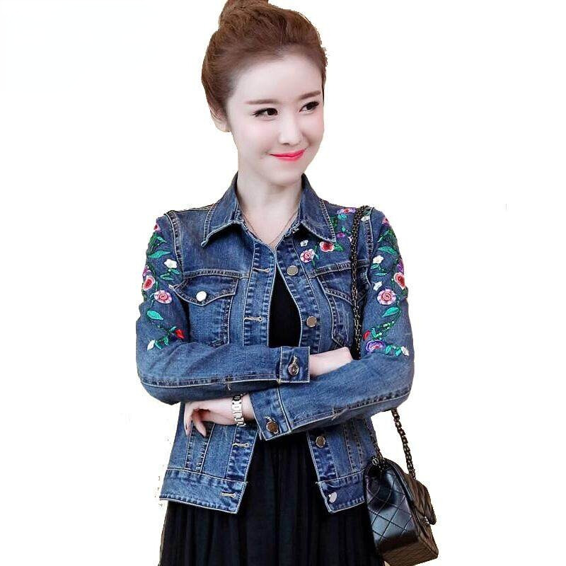 Áo khoác denim nữ vangull ngoại cỡ 5xl áo khoác jean nữ cơ bản ngắn thêu hoa áo khoác ngoài hoa dáng ôm