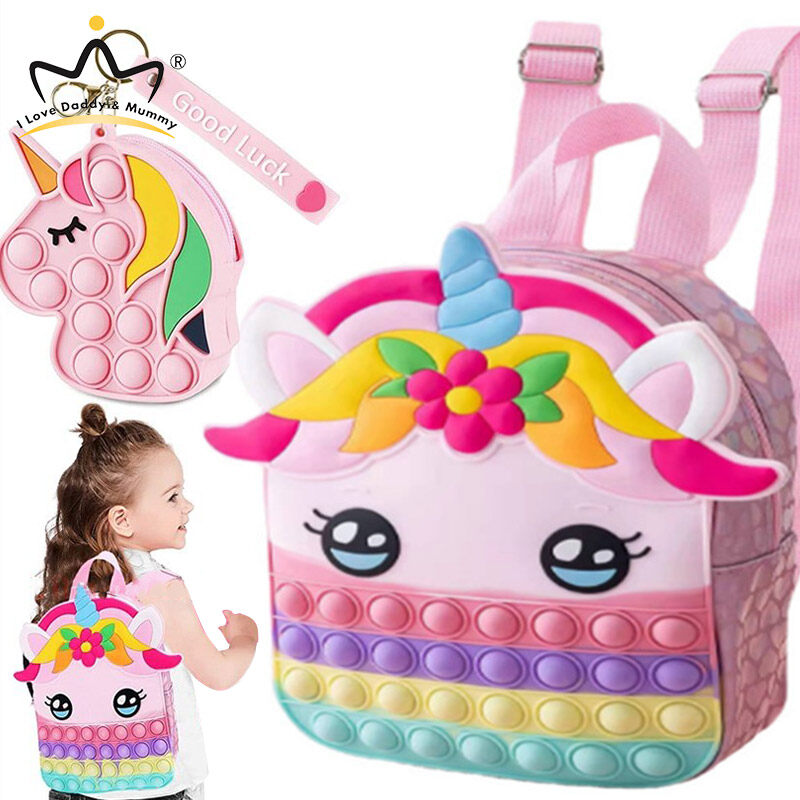 Large Pop Fidget Toy Unicorn Backpack for Girls Unicorn Bag for Kids