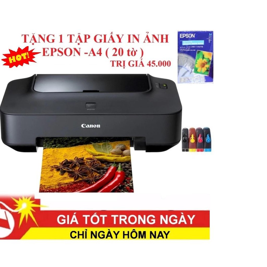 Máy in phun màu canon ip 2770 có sẵn bộ tiếp mực ngoài