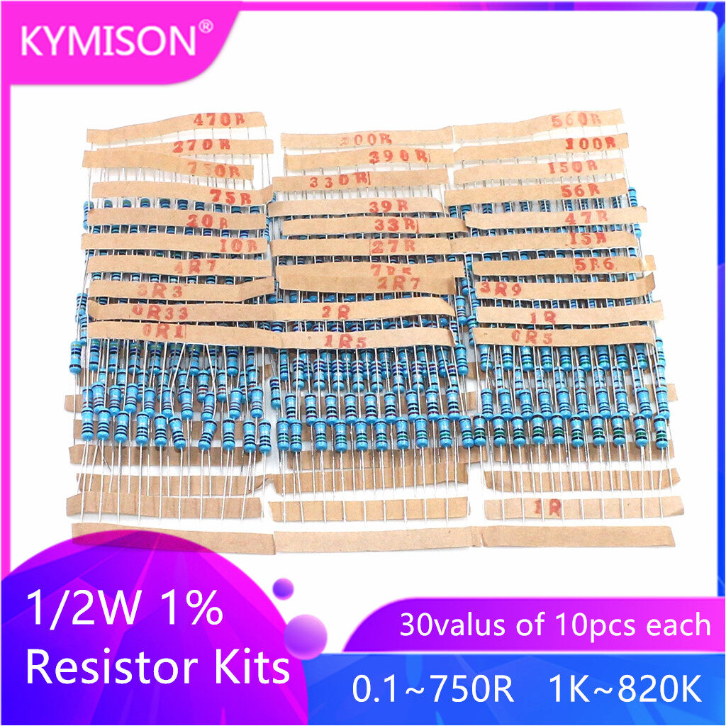 300 cái/lốc gói điện trở 1/2w 0.5w kim loại phim điện trở kháng assortment kit 30 loại * 10pcs 0.1 ~ 750 ohm 1k ~ 820k ohm điện trở gói