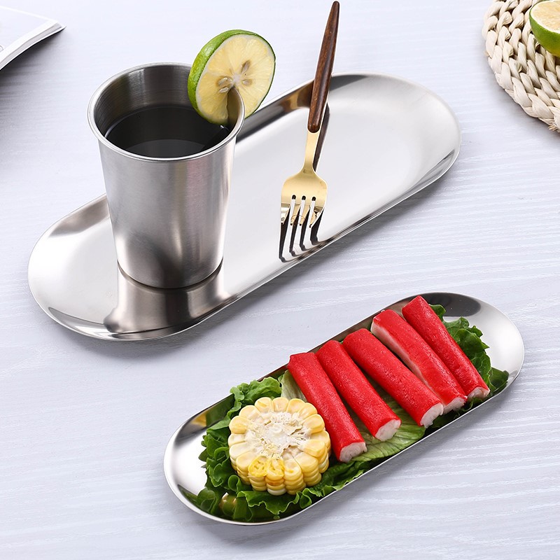 [Happy BBQ] Northern Europe ins Jewelry Storage Tray Dim Sum Barbecue Golden Towel Plate Outdoor Stainless Steel Oval Tray