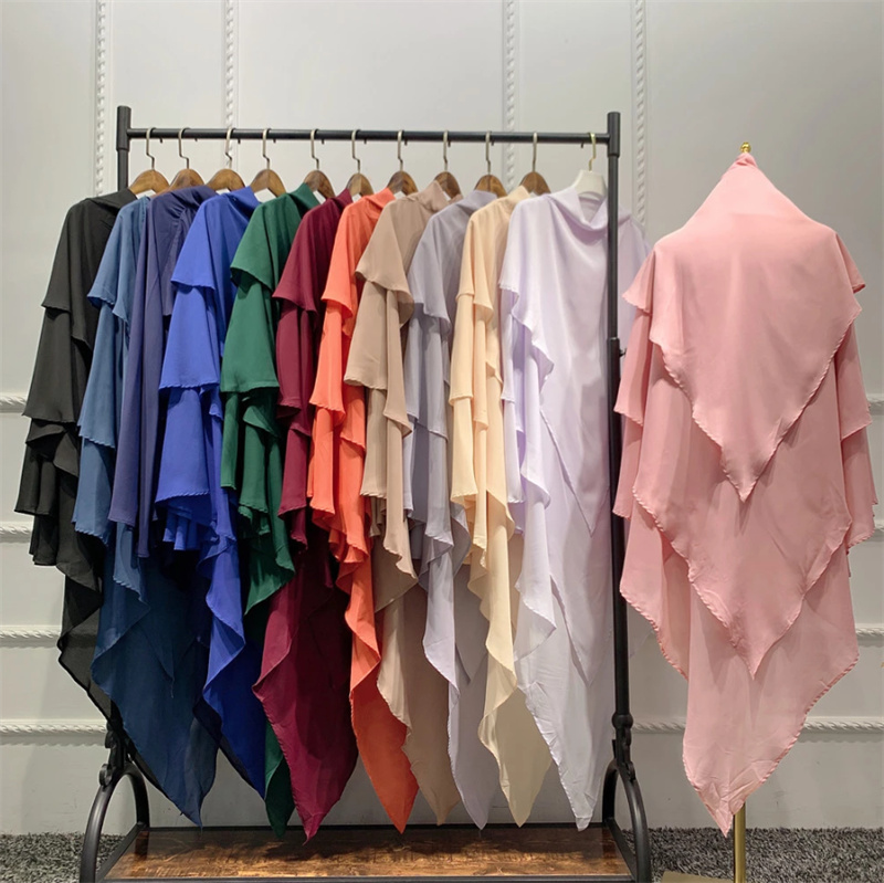 Abayas Khăn Trùm Đầu Cho Nữ Hồi Giáo Màu Trơn Treble Khimar Mũ Trùm Hijab Khăn Trùm Đầu Trang Phục Cầu Nguyện Dubai Saudi Thổ Nhĩ Kỳ Indonesia