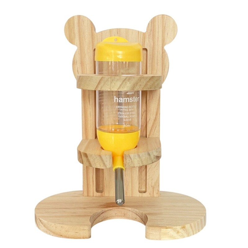 Bình nước cho chuột hamster có giá đỡ bằng gỗ bình rót tự động cho thú cưng có đế cho chinchilla chuột nhím phụ kiện lồng 80ml