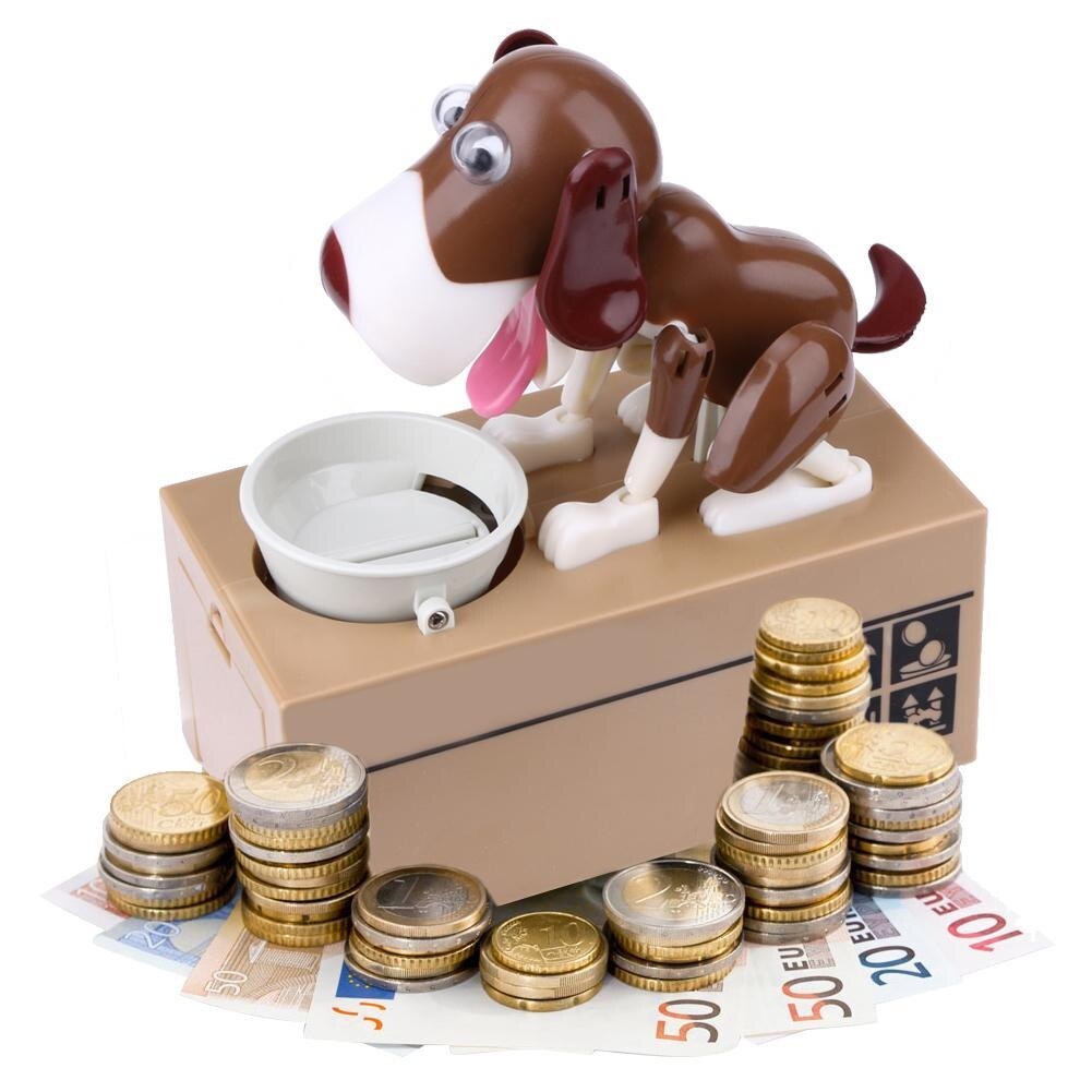 hot Puppy Piggy Bank Hungry Eating Dog Coin Money Saver Saving Box