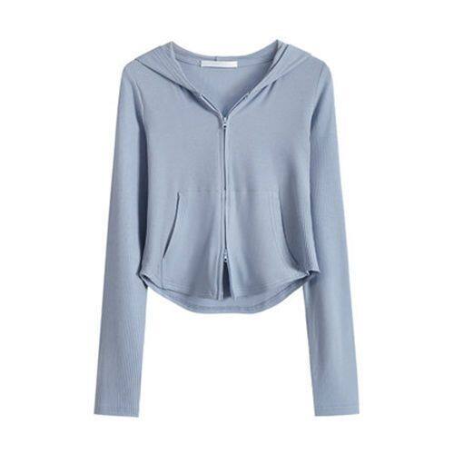 Plus size ins Double zipper hoodie for women Korean style loose Long sleeve Crop top coat