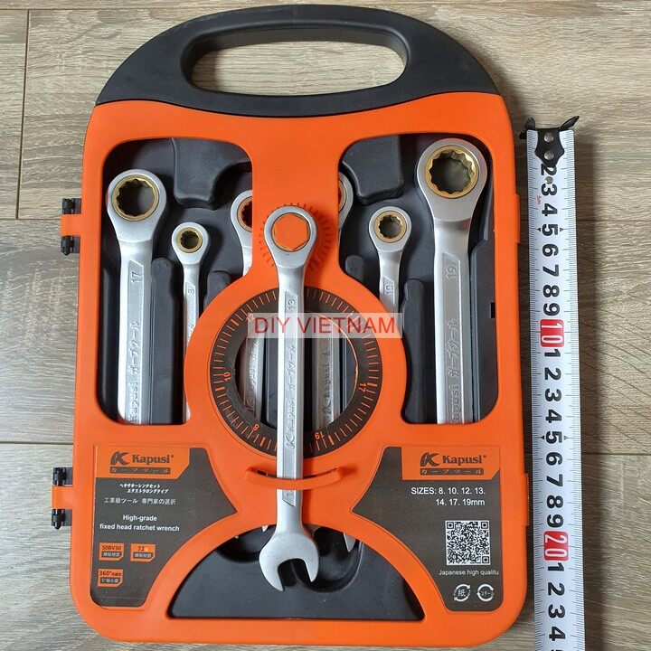 Bộ cờ lê vòng miệng tự động đảo chiều hãng Kapusi Nhật Bản 7 chi tiết - Bộ cờ lê tròng cóc Kouritsu