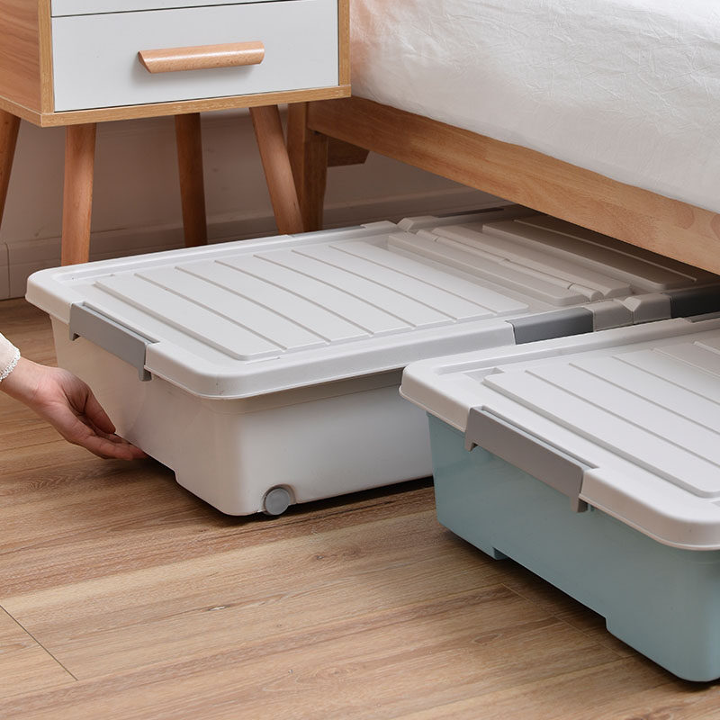 Large Capacity Rolling Plastic Under Bed Storage Bin With WheelsSliding