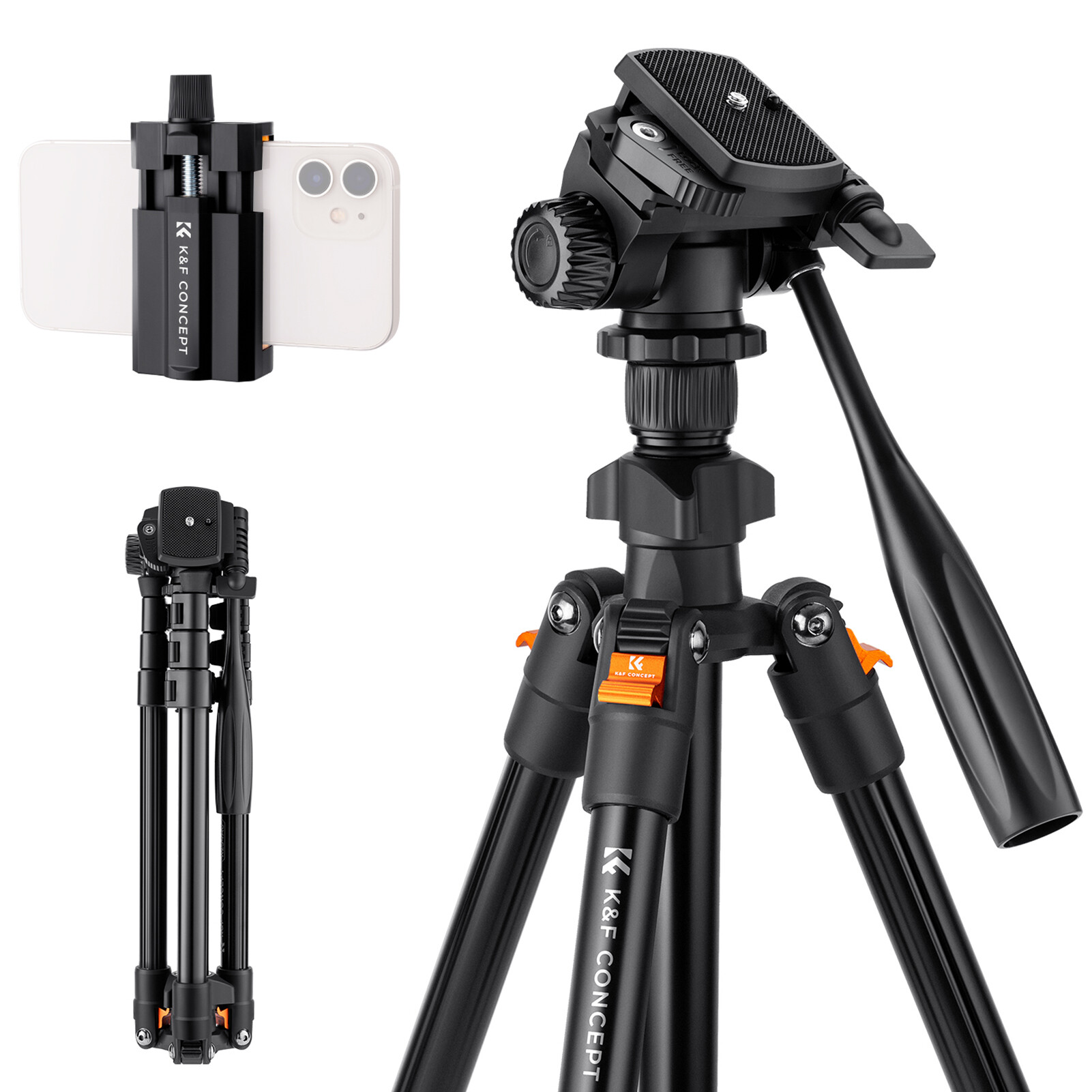 K & f concept giá đỡ ba chân máy ảnh tiện dụng hợp kim nhôm tối đa 162cm/63,8in chiều cao 3kg/6,6lbs giá đỡ ba chân du lịch chụp ảnh chịu tải với giá đỡ điện thoại túi đựng cho máy ảnh dslr điện thoại thông minh
