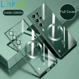 Ốp lưng cho Samsung Galaxy S26 S25 S24 S23 S22 Ultra S21 Plus, Mạ sang trọng trong suốt chống sốc ống kính không dây sạc trường hợp