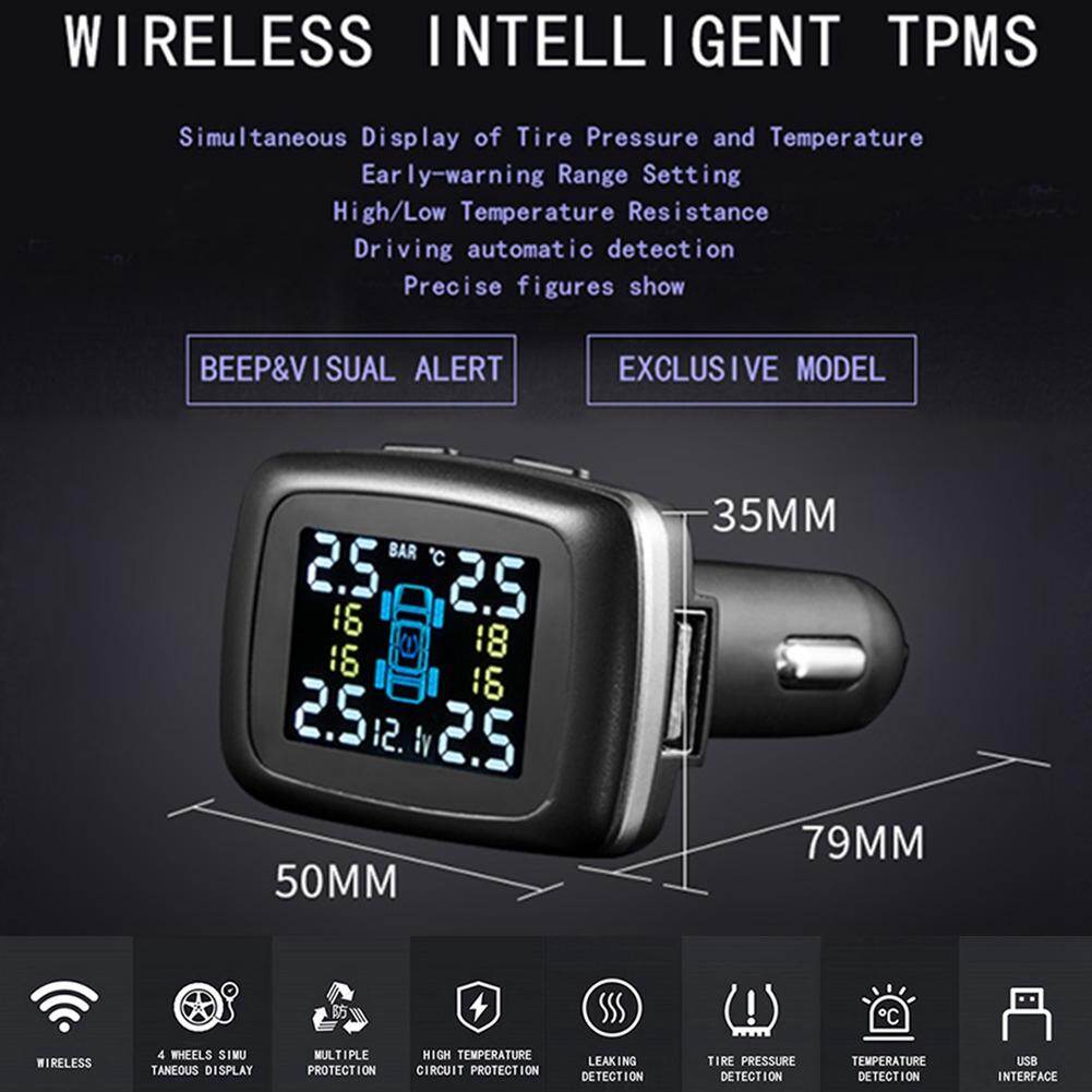 Santuu รถอัจฉริยะ TPMS ไฟแช็กการตรวจสอบแรงดันยางรถยนต์ 4 เซ็นเซอร์ภายใน Santuu รถอัจฉริยะ TPMS ไฟแช็กการตรวจสอบแรงดันยางรถยนต์ 4 เซ็นเซอร์ภายใน