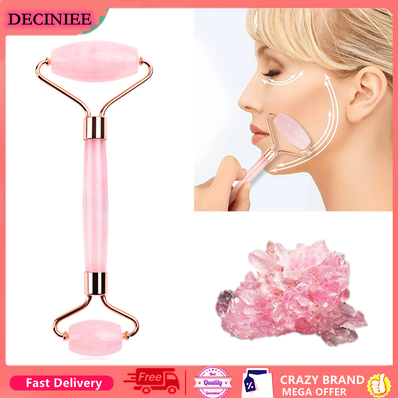 DECINIEE 1 Cây Lăn Ngọc Thạch Anh Hoa Hồng Tự Nhiên 100% Cây Mát Xa Giảm Béo Mặt, Con Lăn Mát Xa Mặt Đá Ngọc Bích Tự Nhiên Nâng Cơ Mặt Chăm Sóc Da Chăm Sóc Sắc Đẹp Công Cụ-Không Có Hộp