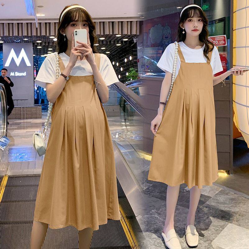 Đầm Bầu Thời Trang Mùa Hè Ngoại Cỡ Phong Cách Hàn Quốc Đầm Bầu Ngắn Tay Giả Hai Đầu Gối Cho Bà Bầu Mới 2023 Đầm Bầu Ngắn Tay Cá Tính