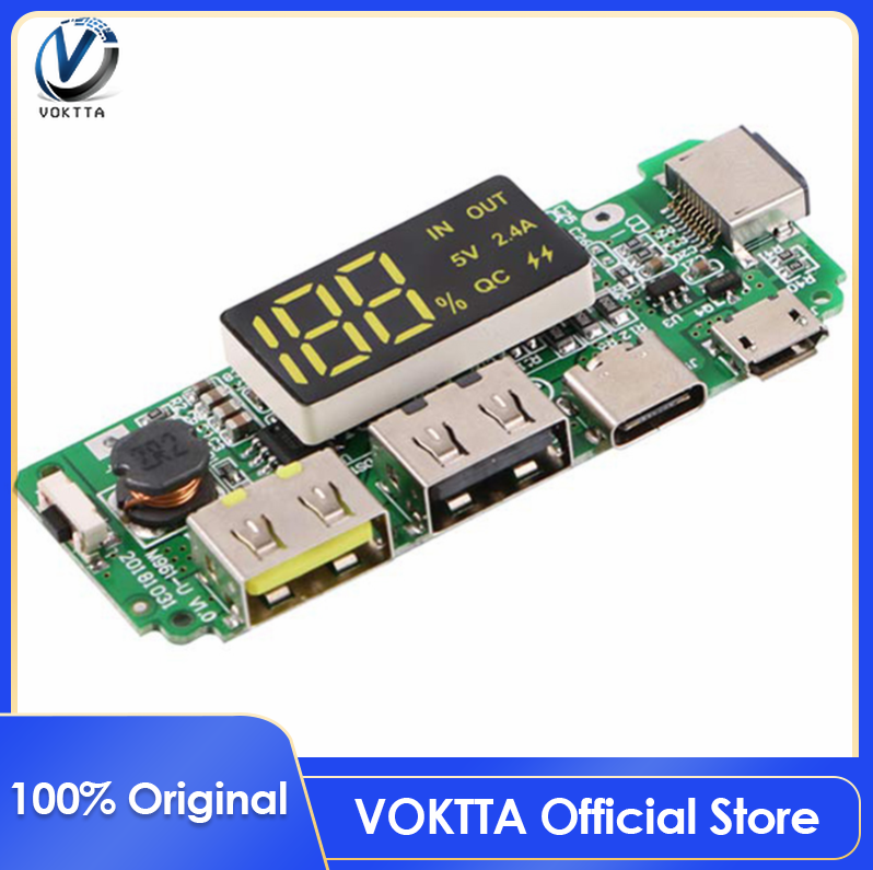 Voktta pin sạc dự phòng di động usb kép led 5v 2.4a micro/type-c usb mô-đun sạc 18650 bảng sạc pin lithium bảo vệ mạch