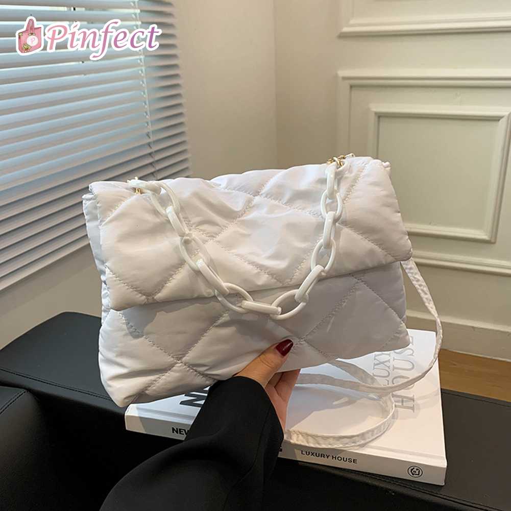 Pinfect Fashion Retro Quilted Shoulder Bag Women Cotton Padded Crossbody Bag Female Casual Acrylic Chain Shoulder Handbag