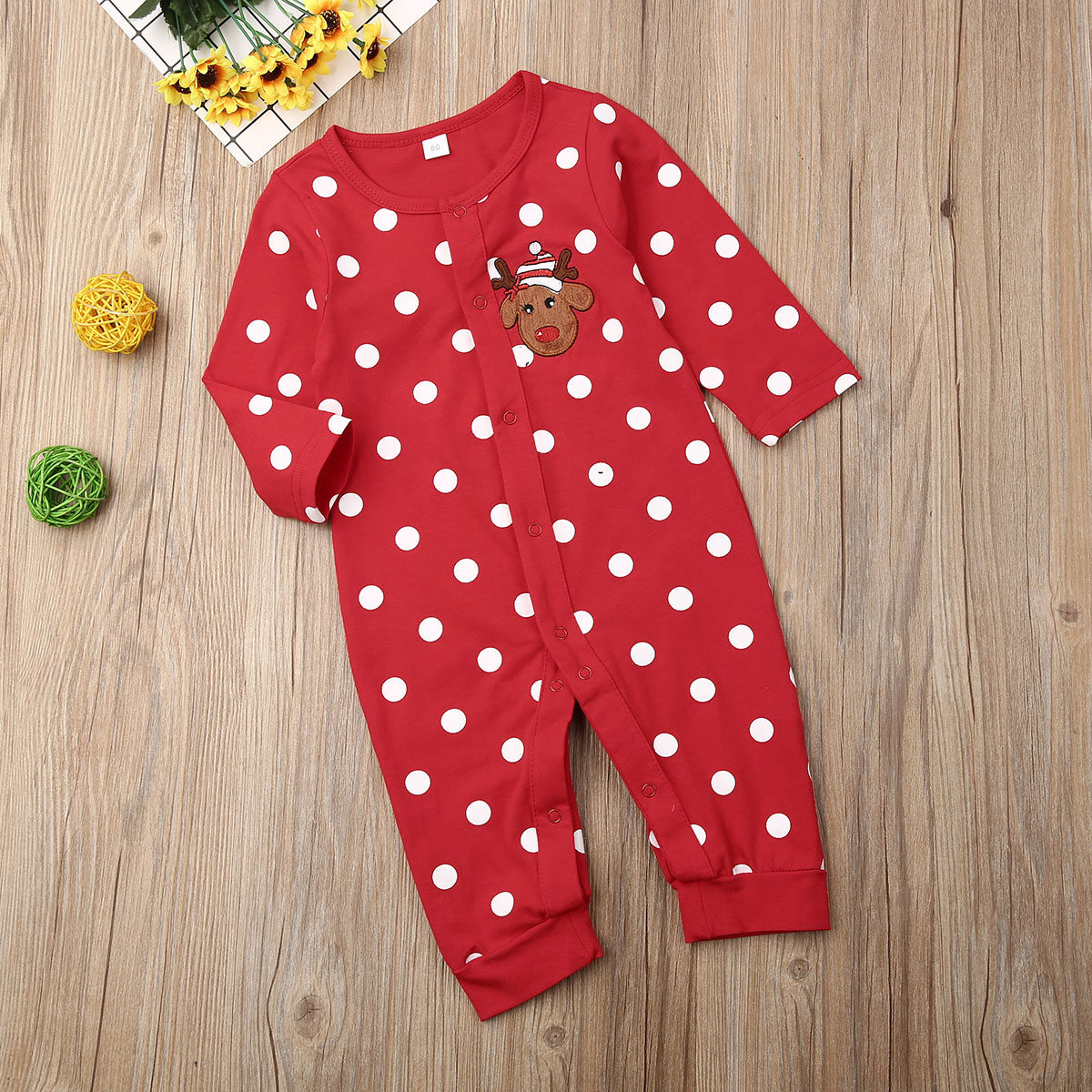 Áo liền quần trẻ em giáng sinh trẻ sơ sinh bé gái bé trai dots quần áo in hình hươu romper xmas babys bộ áo liền quần trang phục 0-18m