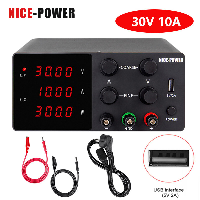 Bộ Nguồn Điện Một Chiều Có Thể Điều Chỉnh Công Suất Đẹp 30V 10A LED Nguồn Điện Phòng Thí Nghiệm Kỹ Thuật Số Bộ Điều Chỉnh Điện Áp Nguồn Ổn Định SPS-3010 Màu Đen