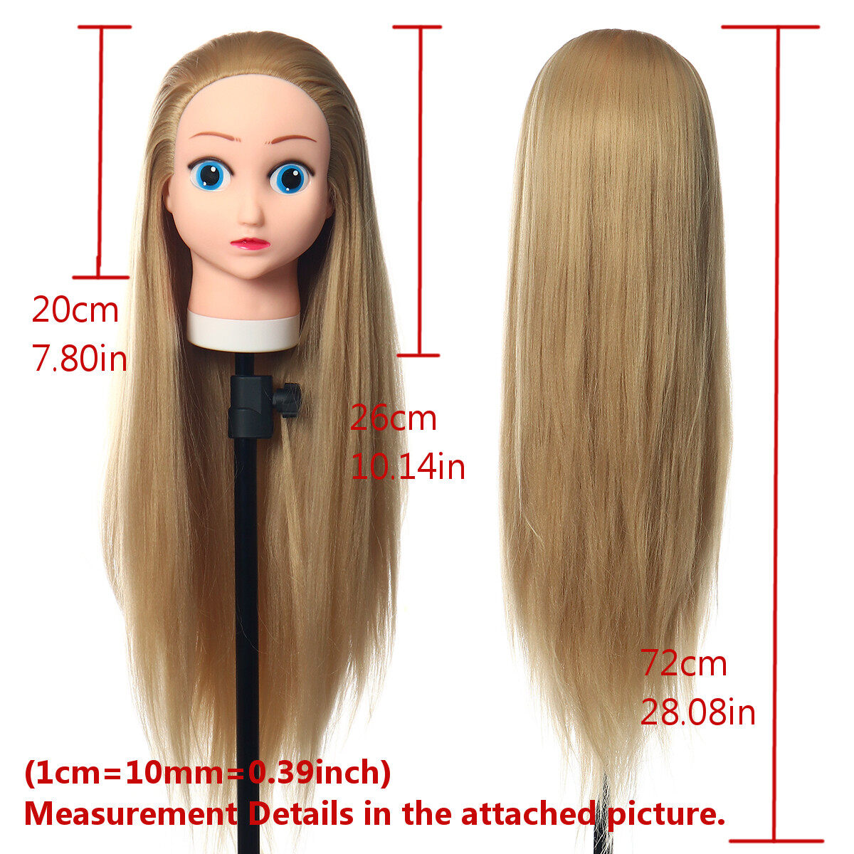 Generic Gold Training Head Kids Long Thick Hair Mannequin Professional