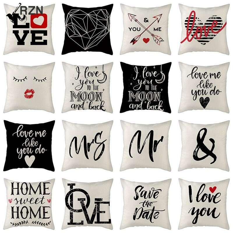 {FAZOZO Home Textile Store} I Love You Words Cushion Cover Valentine 39;s Day Linen Pillow for Home Sofa Decorative Mr amp; Mrs Letter Pillowcase ราคา 307 บาท*ส่งฟรี