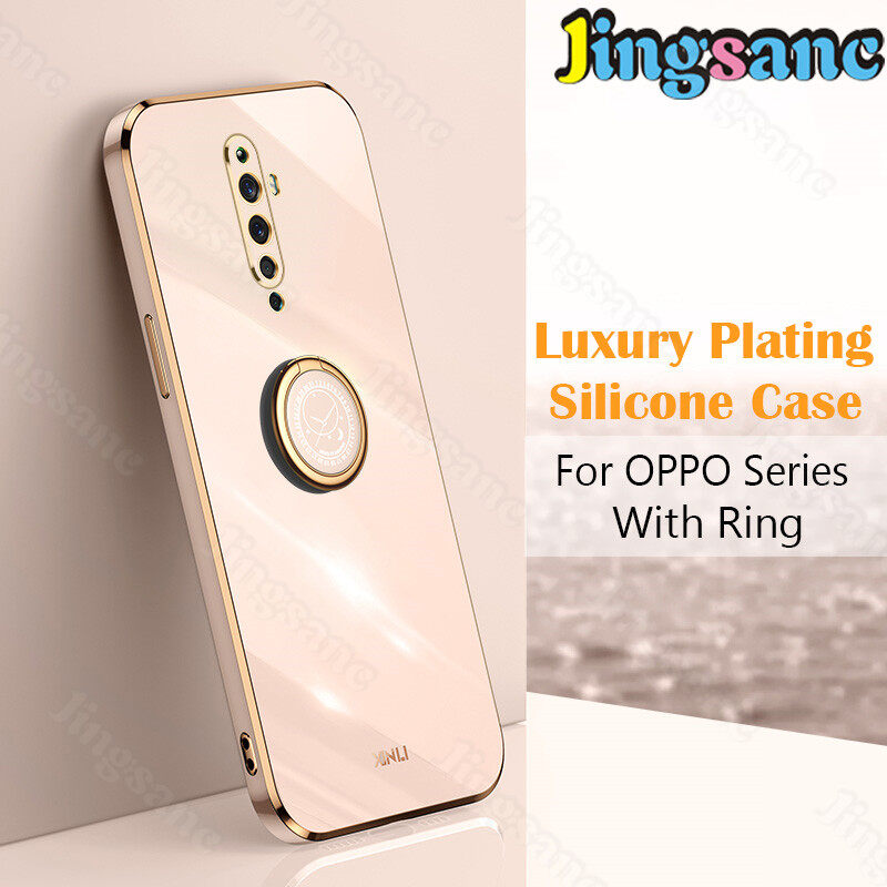 Jingsanc Ốp Điện Thoại Cho OPPO Reno2/Reno2 F Ốp Mạ Sang Trọng Với Giá Đỡ Nhẫn Ốp Cạnh Vuông Thẳng Mạ Điện Silicon Đơn Giản Ốp Lưng Ống Kính Toàn Diện Cho OPPO Reno 2/Reno 2 F