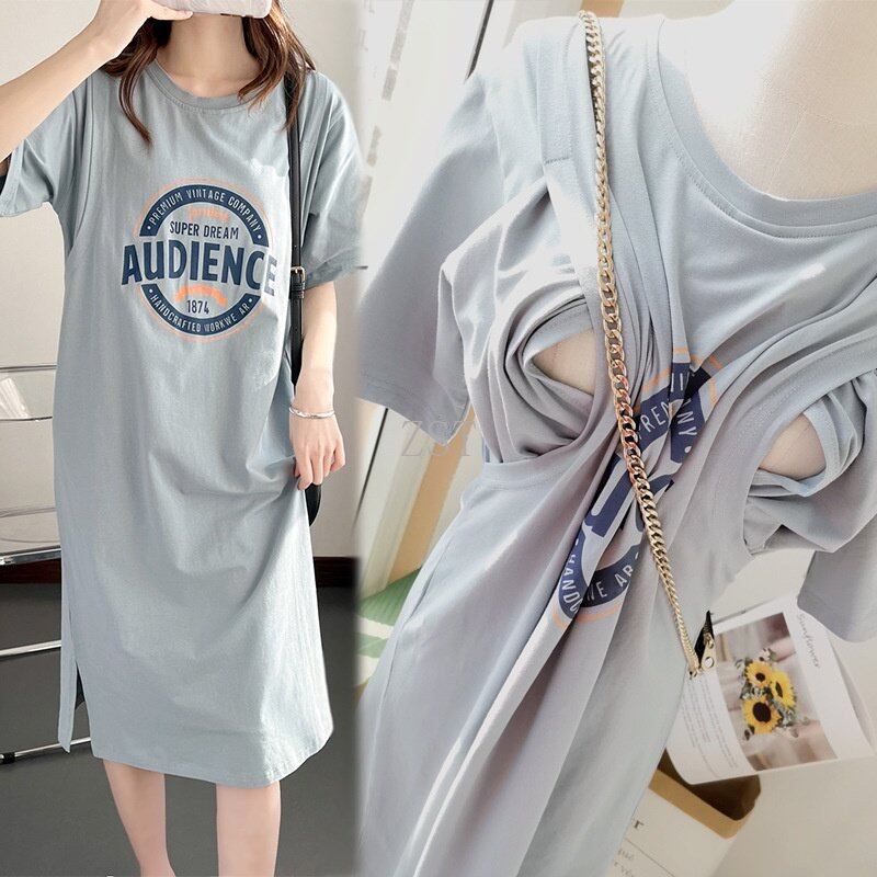 Đầm bà bầu mùa hè đầm cho con bú tay ngắn đầm dài cho con bú đầm áo thun cho con bú thường ngày dáng rộng