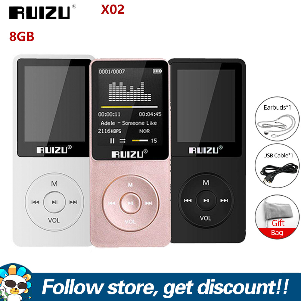  RUIZU Máy Nghe Nhạc MP3 Âm Thanh 8GB X02 Máy Nghe Nhạc Thể Thao Cầm Tay Walkman Siêu Nhẹ 1.8 Inch Màn Hình Học Sinh Tiếng Anh Máy Phát Video Bỏ Túi Mini Hỗ Trợ Đài FM Đồng Hồ Báo Thức Khóa Chống Chạm Tắt Hẹn Giờ Thẻ Mở Rộng Lên lên Đến 128GB 