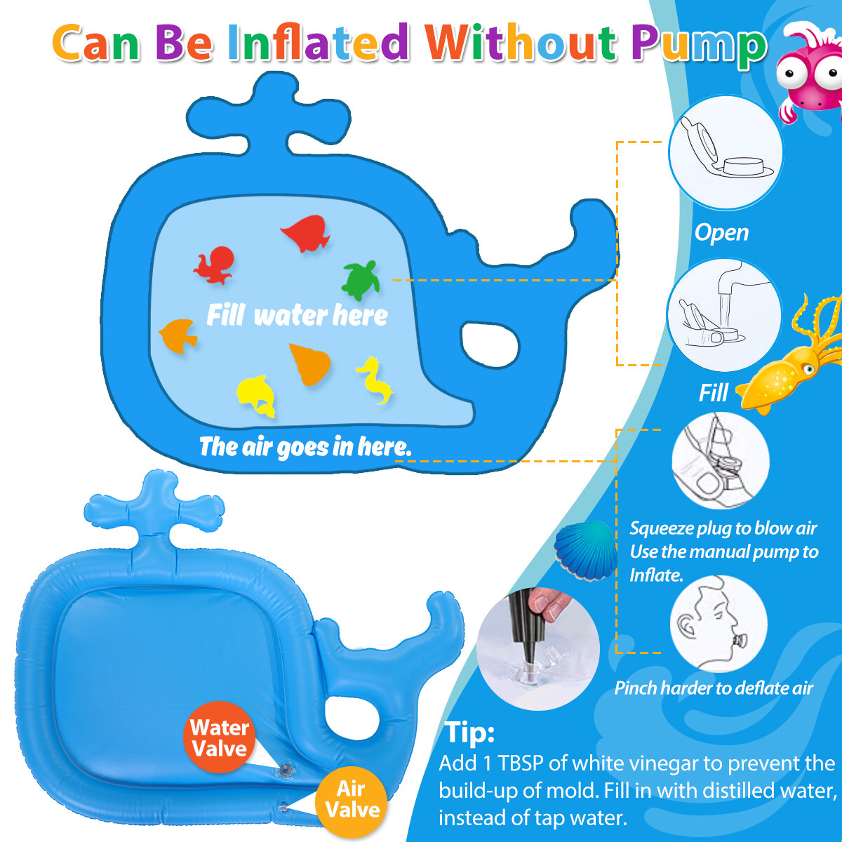 Generic Inflatable Tummy Time Water Mat Whale Shape Infants And Toddlers Play Mat, Inflatable