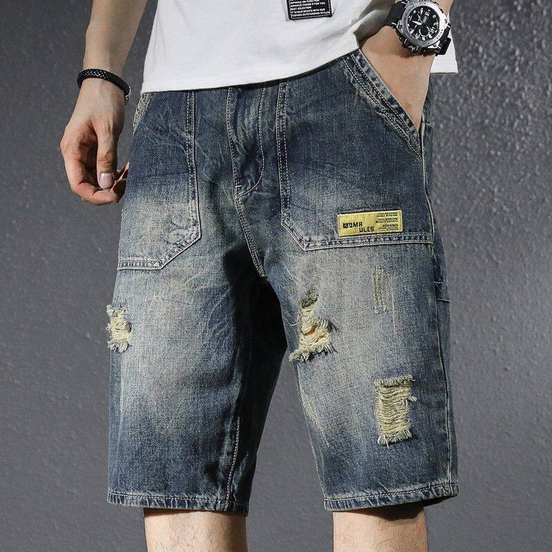 2023 nhiều túi lỏng Quần short denim cho nam giới với lỗ quá khổ và Quần Bò xẻ cho mùa hè dibi84207