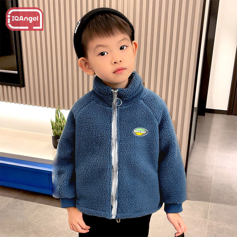 Iqangel áo khoác trẻ em áo khoác có khóa kéo và áo khoác có mũ lông cừu chắp vá áo khoác lông cừu teddy hiện đại áo khoác ấm