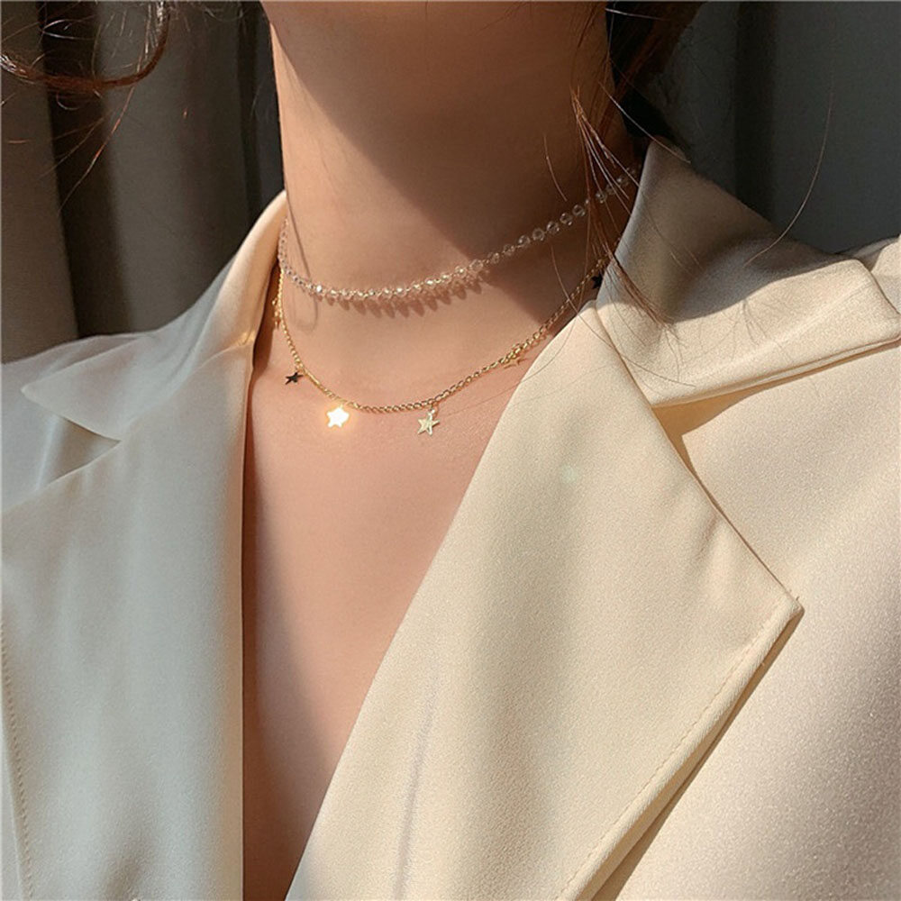 Trendy Tối Giản Rõ Ràng Hạt Chokers Xương Đòn Chuỗi Sao Dây Chuyền Mặt Dây Trang Sức Phụ Kiện Thời Trang Vòng Cổ