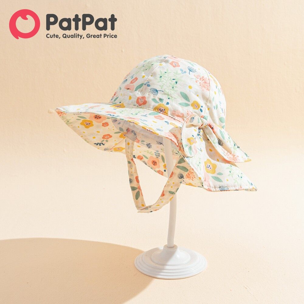 PatPat Mũ Nửa Đầu Vải Cotton Thoáng Khí In Hoa Trang Trí Hình Nơ Cho Bé